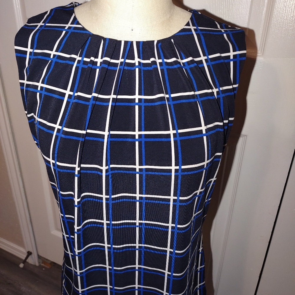 Calvin Klein Blue and White Plaid Sleeveless Top